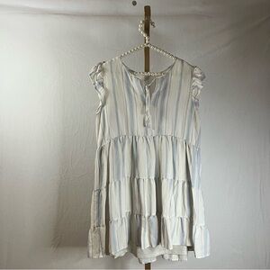 White and baby blue vertical striped babydoll dress